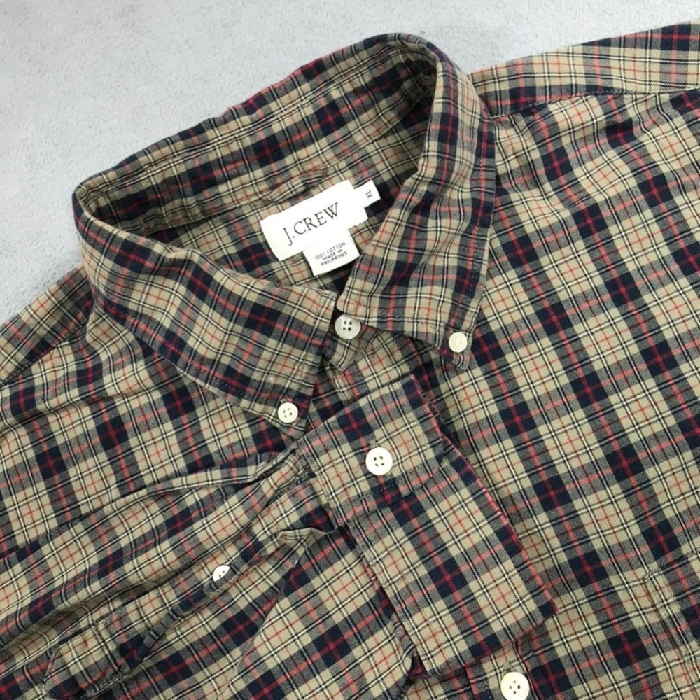 J. Crew Mens XL Plaid Button Down Long Sleeve Shirt Preppy Multicolor Cotton